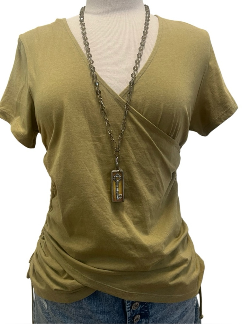 NWT-INC International Concepts Mountain Moss Green wrap around Crew Tee